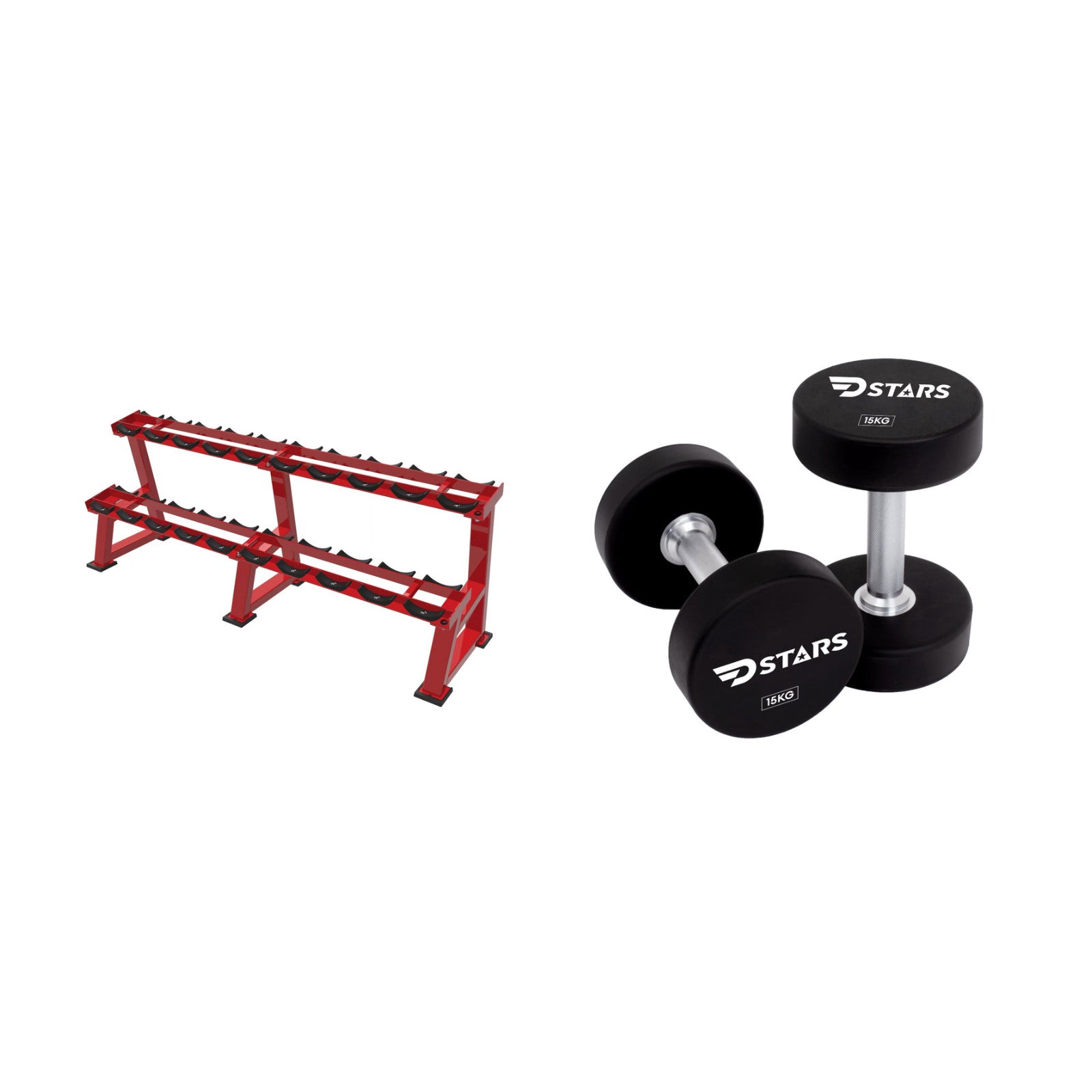 2.5kg to 25kg Dstars Polyurethane Dumbbell Set with Rack - 10 Pairs bundle