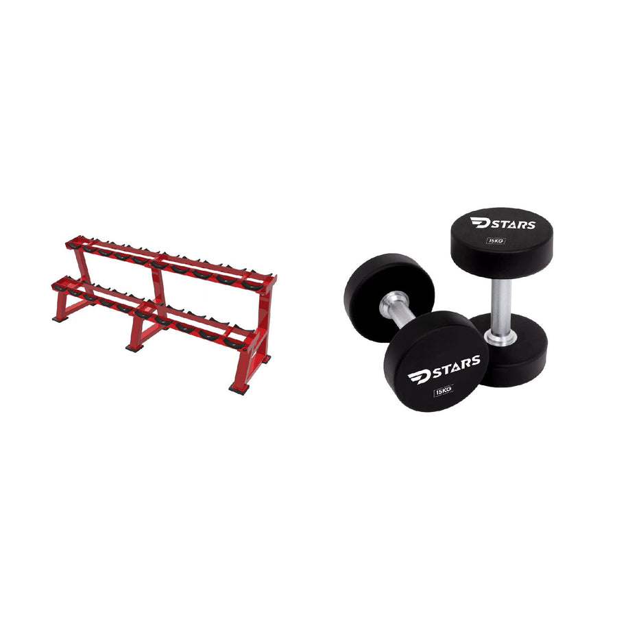 2.5kg to 25kg Dstars Polyurethane Dumbbell Set with Rack - 10 Pairs