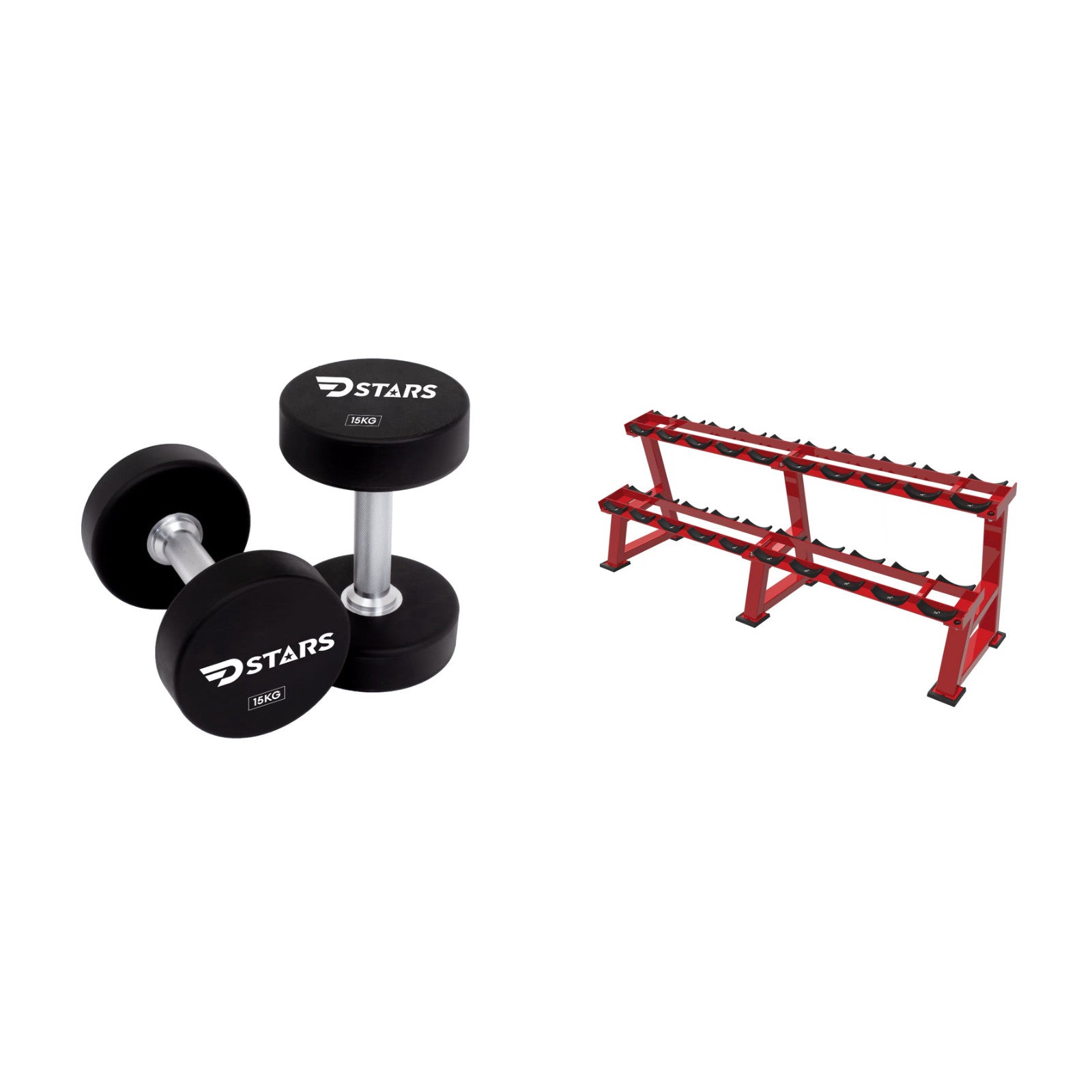 27.5kg to 50kg Dstars Polyurethane Dumbbell Set with Rack - 10 Pairs bundle