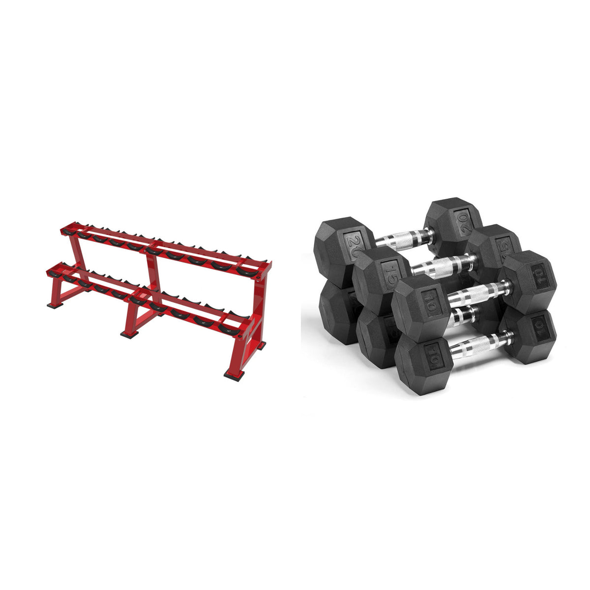 27.5kg to50kg Rubber Hex Dumbbell Set with Rack - 10 Pairs bundle