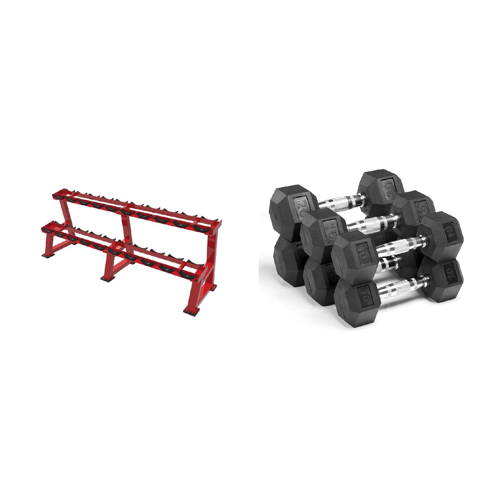 27.5kg to 50kg Rubber Hex Dumbbell Set with Rack - 10 Pairs bundle