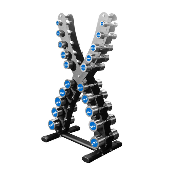 Chrome Dumbbell Set 1-10kg - 10 Pairs with Rack  Dstars Gym Equipment Philippines