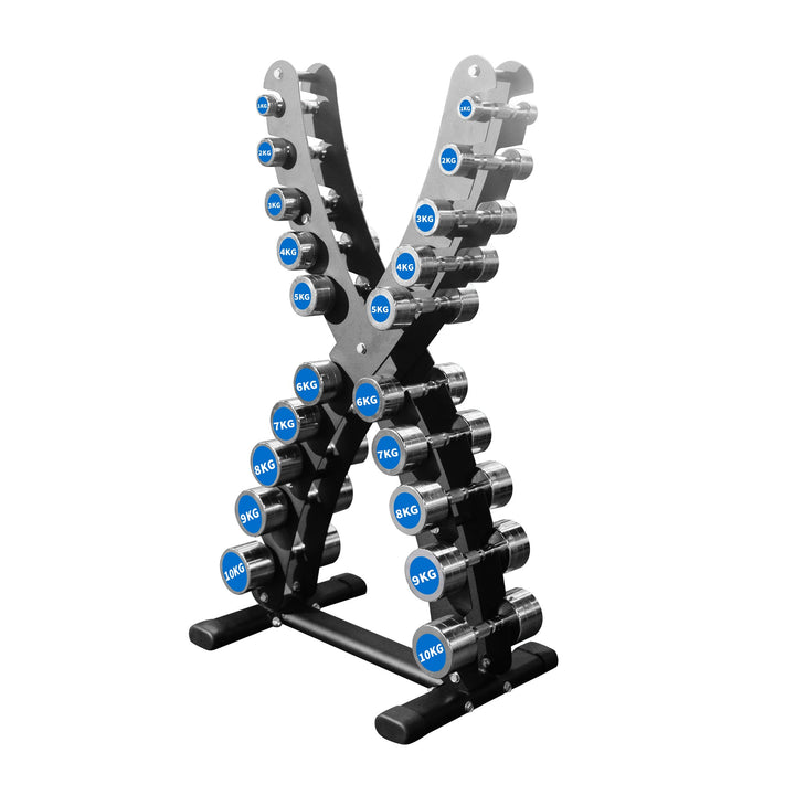 Chrome Dumbbell Set 1-10kg - 10 Pairs with Rack  Dstars Gym Equipment Philippines